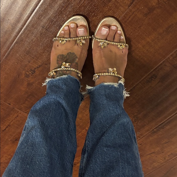 Christian Louboutin Rose Gold Crystal-Embellished Slide Sandals - Picture 12 of 16